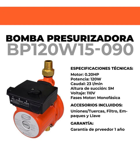 Bomba Presurizadora 1/2  Altura 9mt 35 Lp Evans Bp120w15-090