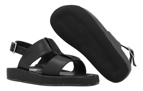 Sandalia Plataforma Baja Con Látigo Color Negro Para Mujer