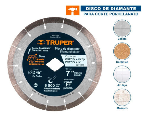 Disco De Diamante, 7' Corte Porcelanato Truper 15198