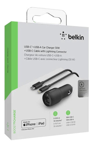 Cargador De Coche Dual Usb-a & Usb-c + Cable Type C - Belkin