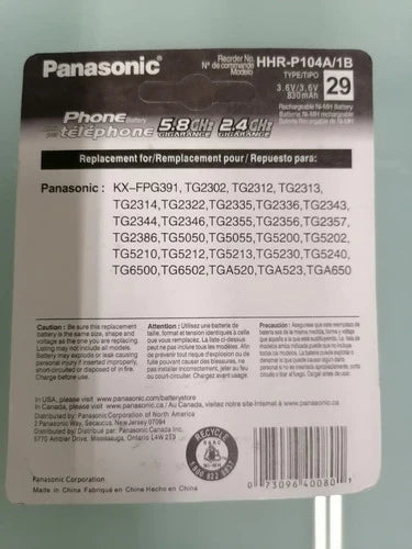 Bateria Panasonic Tel Inalambricos Hhr-p104 Blister 1 Par