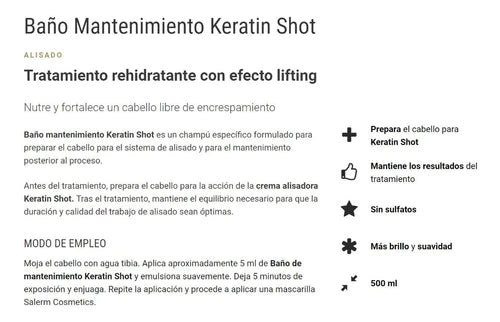 Salerm® Shampoo Keratin Shot Alaciado 500 Ml 2 Piezas