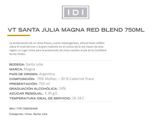 Vino Tinto Santa Julia Magna Red Blend 750 Ml