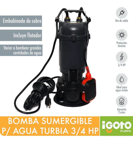 Igoto Wqd10 Bomba Sumergible Agua Turbia 3/4 Hp, 550w