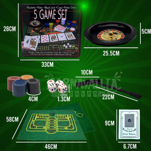 Juego Casino 5n1 Poker Ruleta Blackjack Cartas Craps Dados