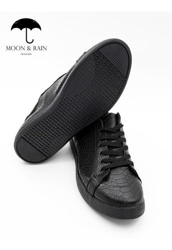 Tenis Sneakers Negros Snake Piel Premium Moon & Rain