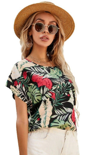 Blusa De Dama Sexy Bohemio De Estampado Tropical