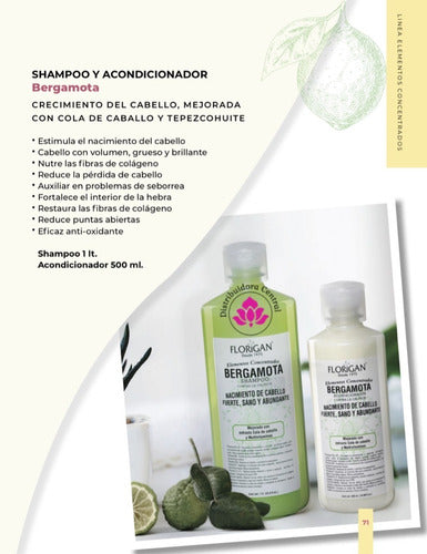 Bergamota Set Shampoo 1lt. Y Tónico 250ml. Florigan