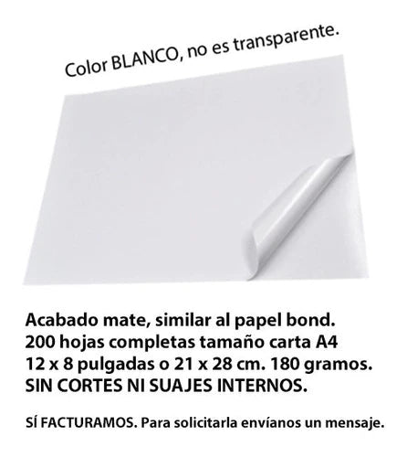 Papel Adhesivo Carta Etiquetas 200 Hojas Laser * – Abonitos.mx