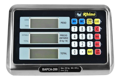 Báscula Comercial Digital Rhino Bapca 200kg Con Mástil 100v - 120v Gris 50 cm X 50 cm
