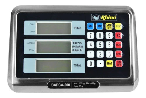 Báscula Comercial Digital Rhino Bapca 200kg Con Mástil 100v - 120v Gris 50 cm X 50 cm