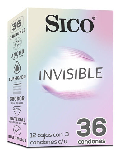 Condones Sico Invisible Ultra Sense 36 Pz, 12 Packs De 3pz