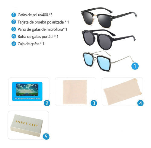 Gafas De Sol Polarizadas Unisex Protección Uv400 De 3 Piezas