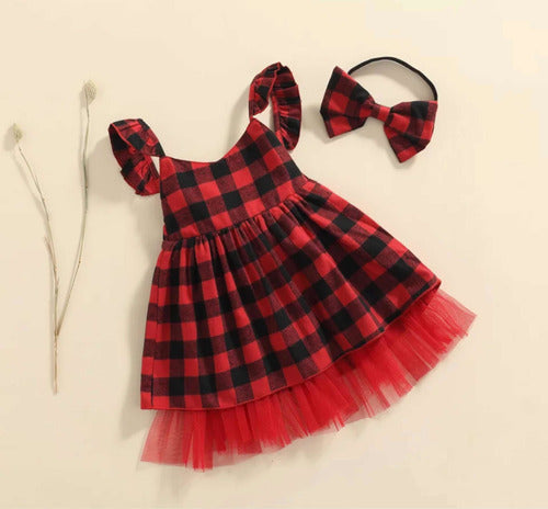 Vestido  Bebe/niña      Negro/rojo   Cuadros