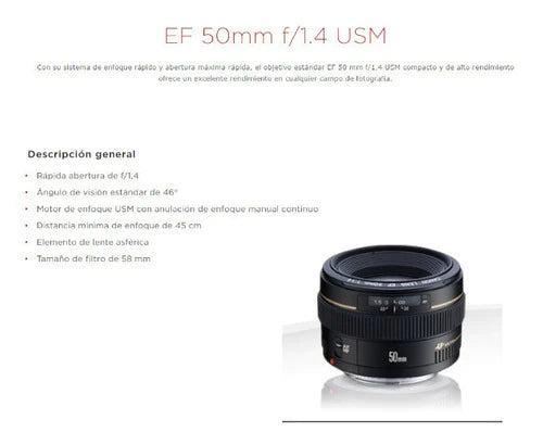 Lente Canon Ef 50mm F/1.4 Usm
