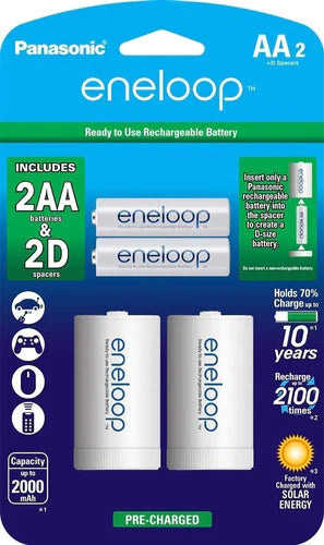 Baterías Recargables 2 A A + Adaptador D Panasonic Eneloop