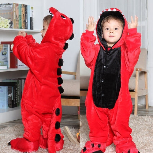 Kigurumi Dinosaurio Rojo Pijama Mameluco Disfraz Niño Niña