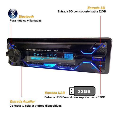 Autoestereo Vak 3700 Desmontable Bluetooth Usb Sd Aux Mp3 Id