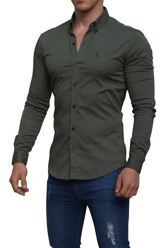 Camisa John Leopard Verde Militar Super Slim Fit Envio Grati