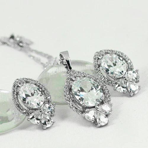 Set Collar Cadena Dije Aretes Pendientes Diamantes Oro 18k