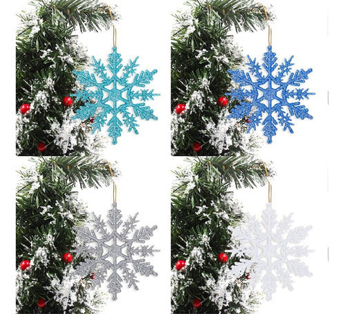 24 Piezas Copos De Nieve Decoración De Árbol Navidad