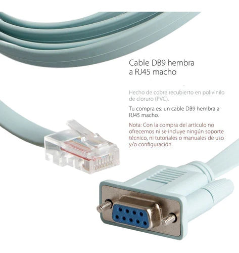 Cable Rj45 A Db9 Hembra Rs232 Consola Utp Macho Plano 1.8mts