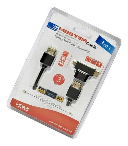 Cable Hdmi Ultradelgado 1.5 M C Adaptador A Mini Y Micro