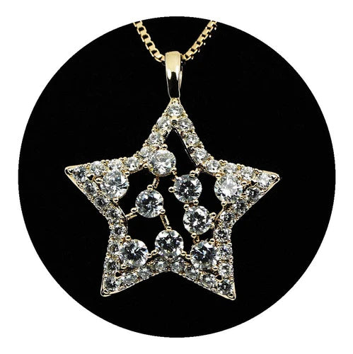 Collar Dije Cadena Veneciana Estrella Diamantes Oro 18k Mama