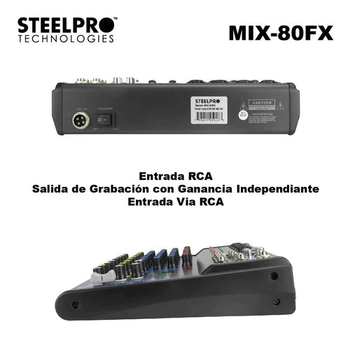 Mezcladora 8 Canales Usb Bluetooth Aux 16dsp Mix-80fx