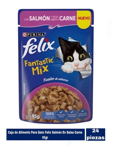 Caja De Alimento Para Gato Felix Tiritas De Carne 24 Piezas