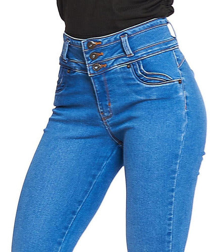 Jeans Mujer Moda Casual Mezclilla Pretina Alta Azul Stone