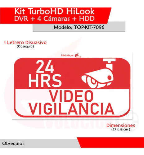 Kit Videovigilancia Hilook Dvr Hd 4 Camaras + Disco Duro 3tb