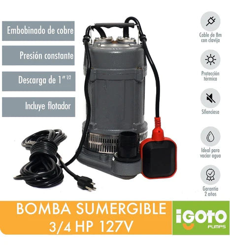 Igoto Qdx10-12-0.55t Bomba Sumergible Agua 3/4, 550w