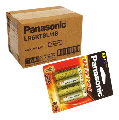 Baterias Pilas Aa Panasonic Alcalina + Duracion Caja De 48
