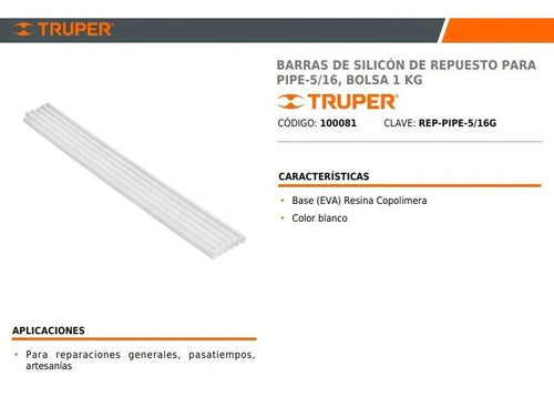 Barras De Silicón 8x300mm 5x16'' 1 Kg Truper 100081
