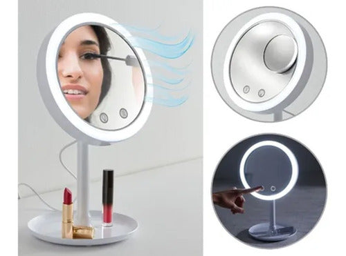 Espejo Para Maquillaje Con Ventilador Y Luz Led Y Espejo 5x