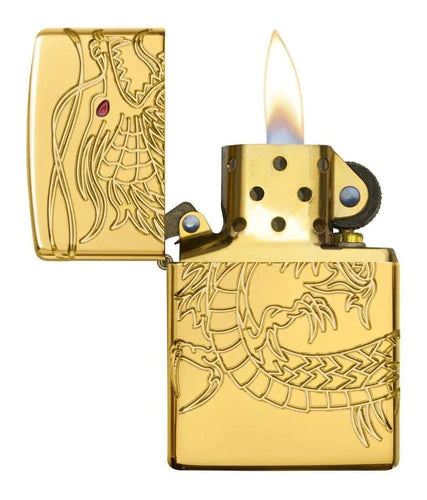 Encendedor Zippo Dragon Dorado 360° De Colección