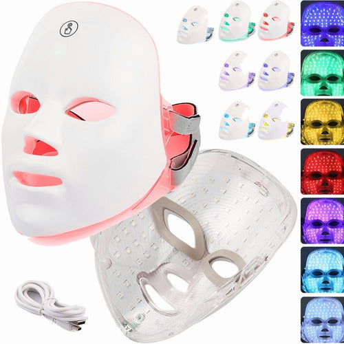 Máscara Led Terapia Facial Fotones Inalámbrico De 7 Colores