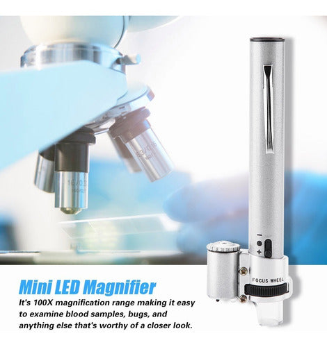 100x Mini Lupa Led Microscopio Joyeros Lupa