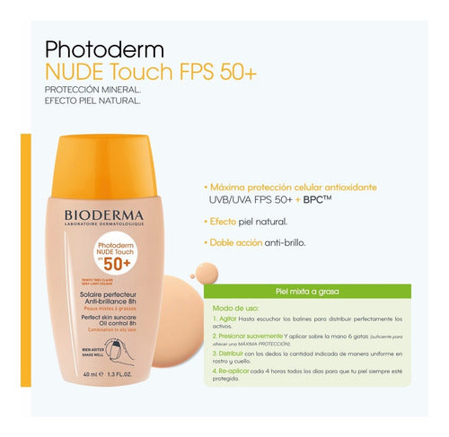 Bioderma Photoderm Nude Touch Spf50+ Tono Muy Claro, 40 Ml
