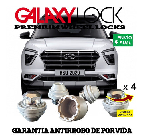 4 Tuercas Seguridad 12 X1.5 Galaxylock Hyundai Creta - Full!