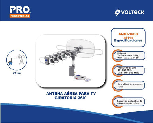 Antena Aérea Para Tv, Giratoria 360° Cable Coaxial 10m 48114