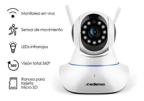 Redlemon Camara De Seguridad Wifi Control Desde Smartphone 360° Monitoreo Remoto Visión Nocturna Audio Bidireccional