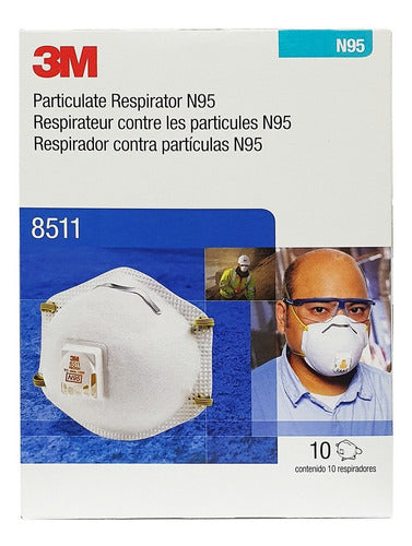 10pz 3m Respirador 8511 N95 Con Valvula Mascarilla Cubreboca