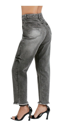 Pantalon Jeans Mom Fit Tiro Alto Stretch Devendi Denim
