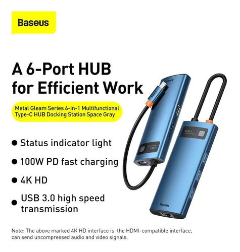 Hub Baseus Con Puerto Hdmi Usb 3.0 4k Gigabit Ethernet
