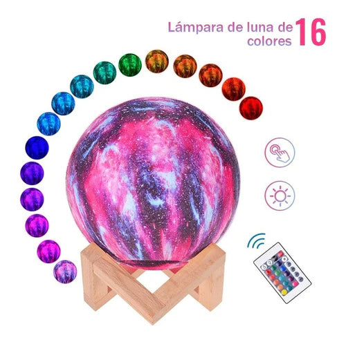 Lámpara Táctil Recargable Con 16 Colores, Diseño Luna 15cm