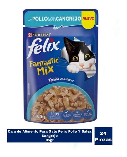 Caja De Alimento Para Gato Felix Pollo Y Salsa Cangrejo 24pz