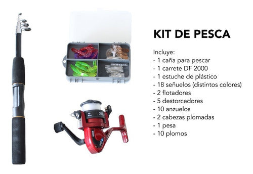 Kit De Pesca - Caña De Pescar, Señuelos, Carrete Y Estuche
