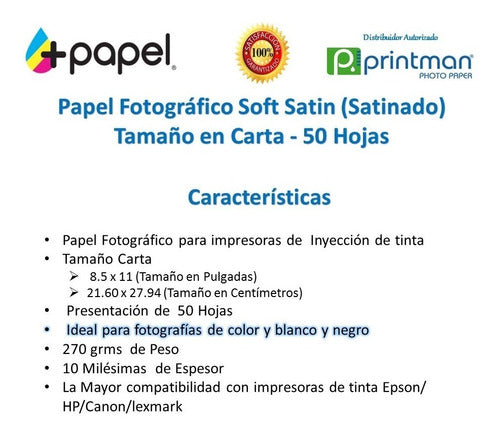 Papel Fotográfico Soft Satin Carta 50 Hojas, Envío Gratis!